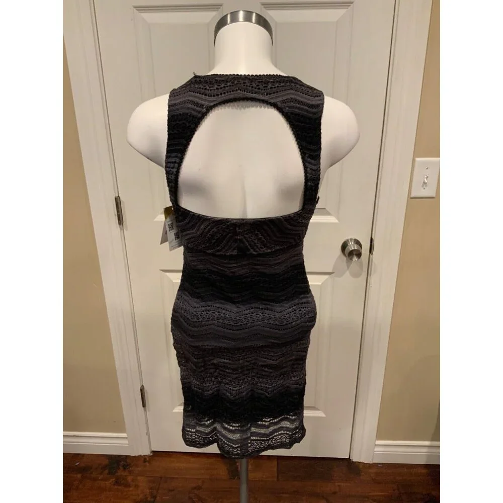 Free People Black Charcoal Gray Eyelet Lace Sheath Dress, Size 0, NWT!